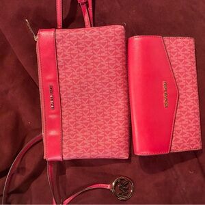 Michael Kors Crossbody Bag and Wallet Set in Red